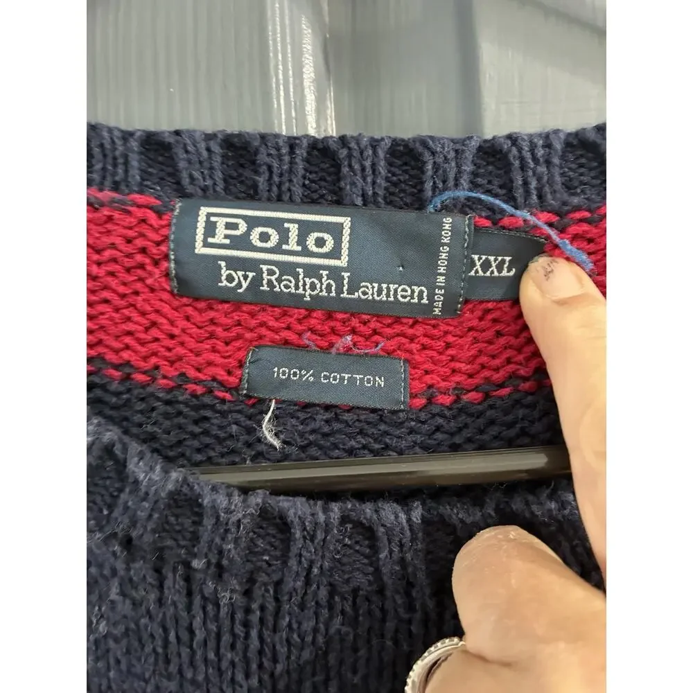 Vtg Ralph Lauren Polo Crew Neck Sweaters Red Stripped and Green Lot Of 2 Sz XXL - Picture 3 of 13